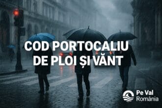 Cod portocaliu de ploi și vânt puternic în sud-estul României