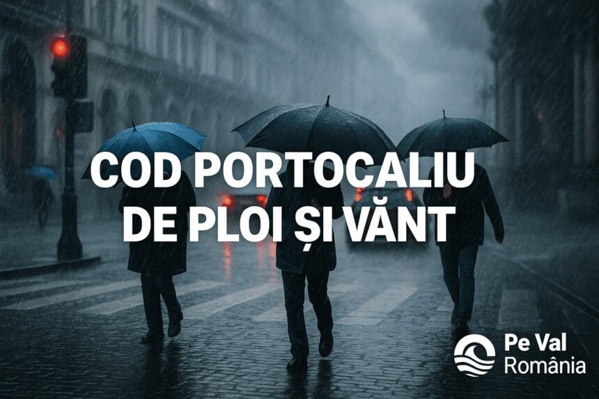 Cod portocaliu de ploi și vânt puternic în sud-estul României